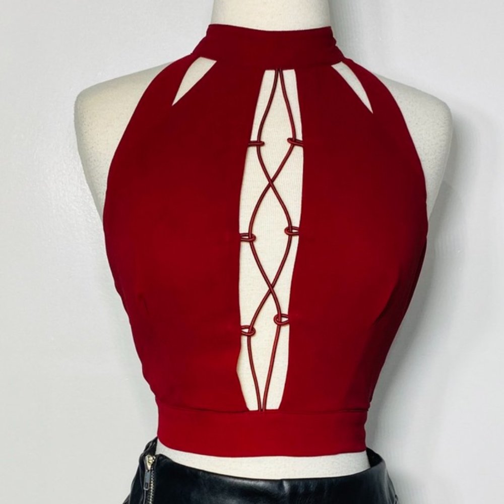 Sexy  Burgundy  Sleeveless Top Open Front/Back